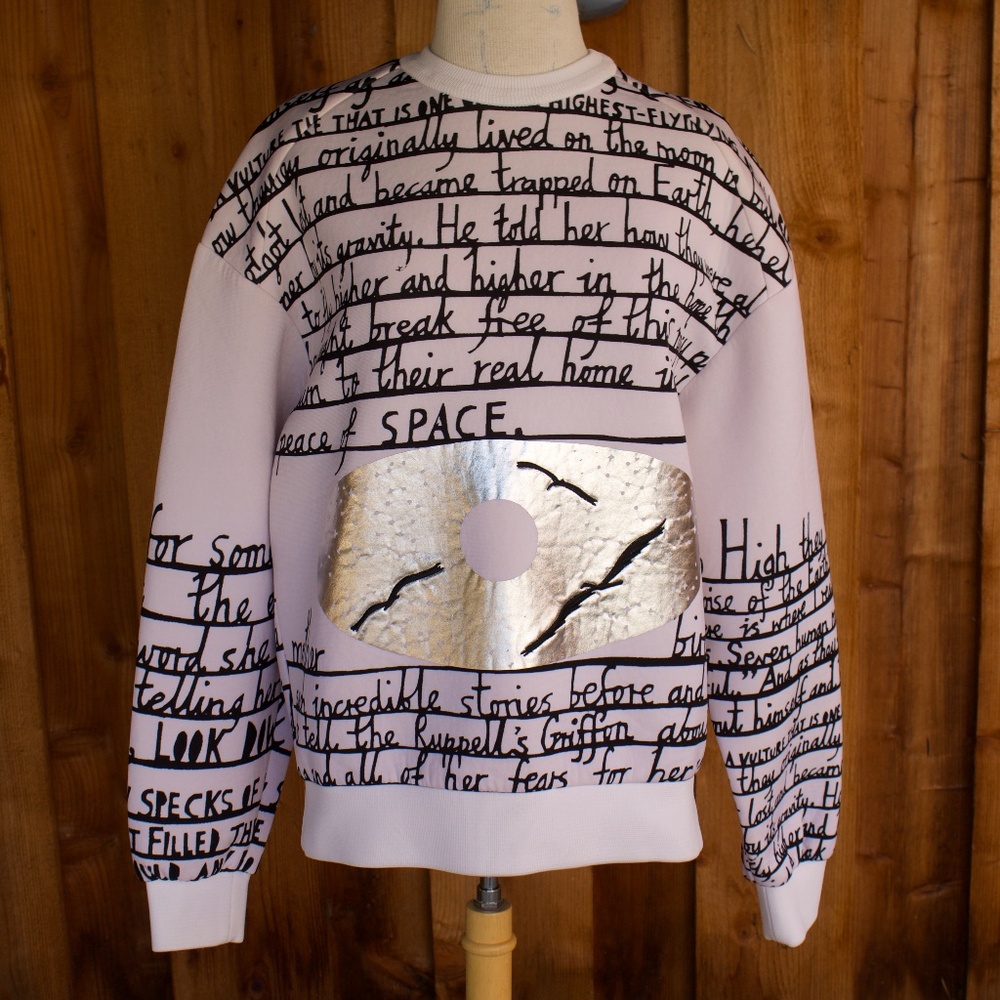 Deisigner Rob Ryan X Juun.J Hand Written Print Padded Crewneck Pullover Sweater